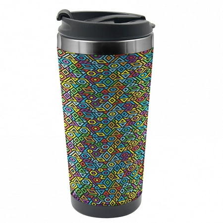 

Colorful Travel Mug Geometrical Mosaic Steel Thermal Cup 16 oz by Ambesonne