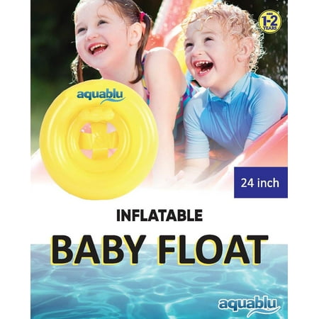 Clean Bottom Pool - Aquablu Inflatable Baby Seat 24 Yellow Summertime Safety Float for Pool Beach Lake Bay & More Comfortable Floating Support & Solid Bottom for Toddlers Ages 1-2 Years