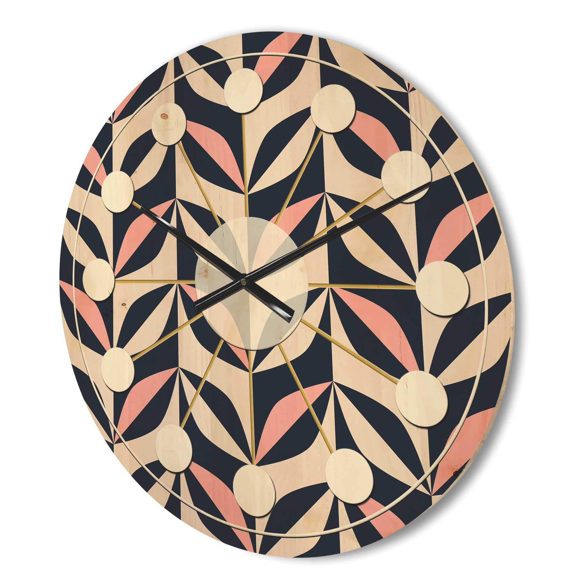 Designart 'Botanical Floral Retro Pattern III' Mid-Century Modern Wood Wall Clock
