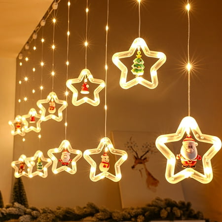 

AXXD Christmas Deco Light Strip Christmas Decoration Lights Pentagram Curtain Lights Led Lanterns Stars Ice Strip Lights Snowman Santa Claus Lights Room Decor For Reduced Price