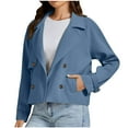thumbnail image 7 of Atogsazn Cropped Trench Coat for Women Casual Long Sleeve Notched Lapel Jackets Fall Winter Clothes with Pockets Navy XXL, 7 of 7