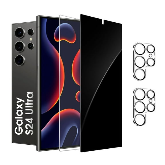 [2 2 Pack]We Life Compatible with Samsung Galaxy S24 Ultra Screen Protector, HD and Privacy Tempered Glass Screen Protector with Camera Lens Protector
