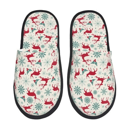 

Tideii Vintage Christmas Reindeer for Home Indoor Cotton Slippers Autumn and Winter EVA Plush Slippers Household Supplies Unisex-Medium