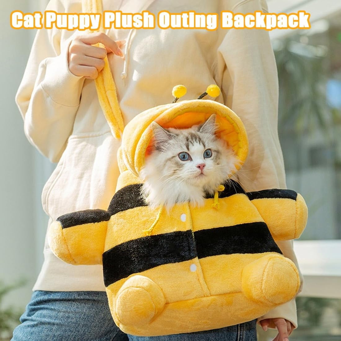 Cat Puppy Plush Outing Backpack, 2026 Cute Bear Bee Goose Giraffe Design Anti-Escape Bag for Kitten Cat, Samll Dogs, Teddy Bear Dog Carrier Bag Purse