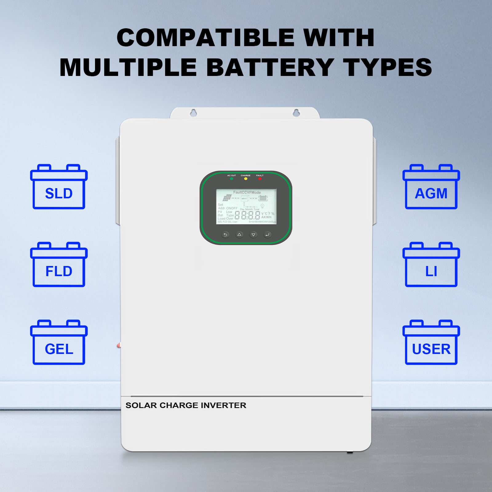 Prosoli 6500W All-in-One Solar Hybrid Inverter, 48V DC to 120V AC Pure Sine Wave with WiFi, Built-in 2 MPPT Controllers, CT Sensor, 6 Parallel for Home and RV