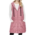 thumbnail image 5 of Women's 2025 Solid Color Hooded Puffer Vest, Mid-Length Quilted Sleeveless Jacket with Zip Front, Plus Size Warm Winter Outerwear, Long Cotton Vest for Women with Attached Hood Pink L, 5 of 8