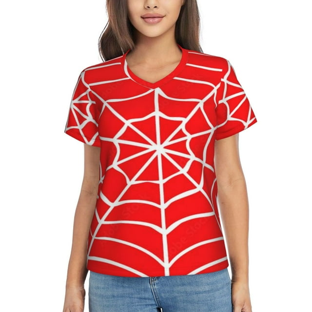 Spider-Man T-Shirt à Manches Courtes Col en V pour Femmes