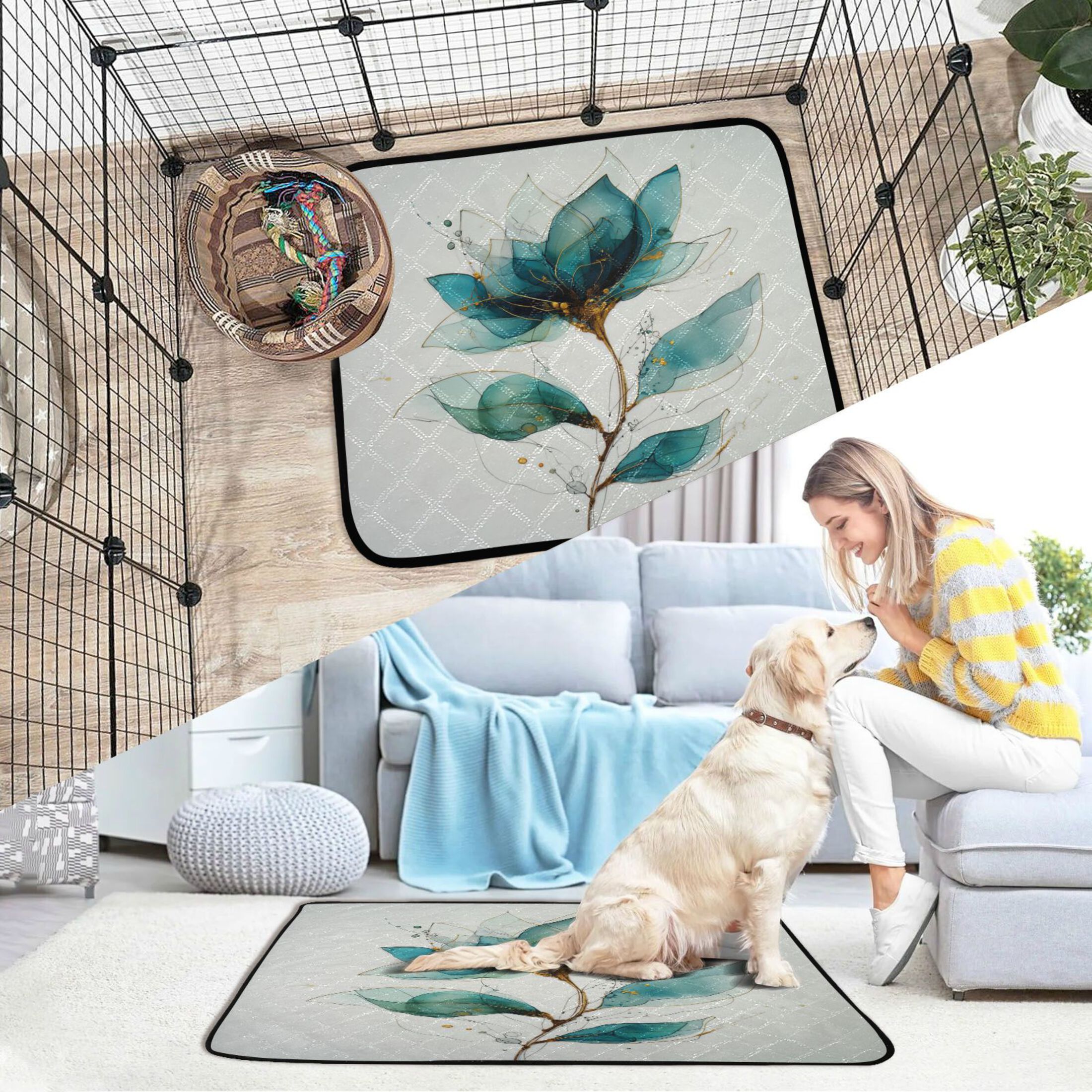 Qxltty Fantasy Flower Cat litter Pads Pet Set of 2 Diaper Mats Center Anti-leakage Layer Absorbent Soft and Comfortable