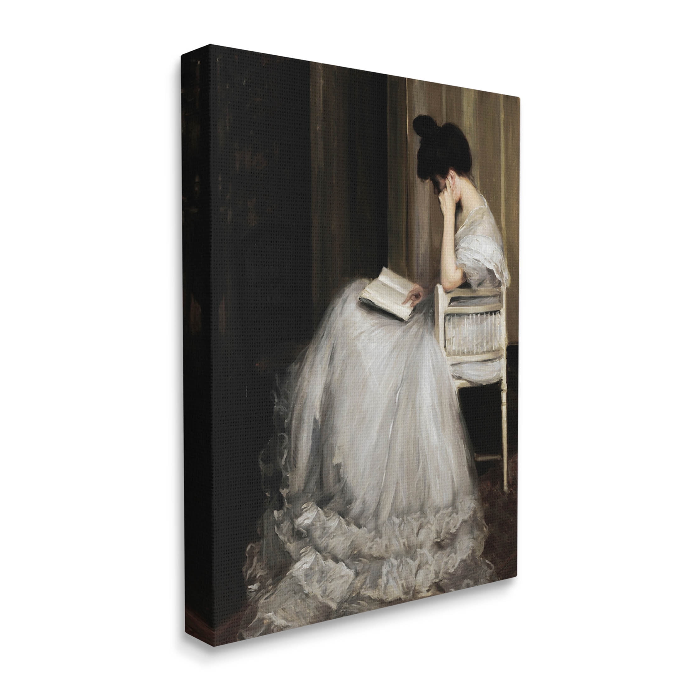 Woman in Gown Reading Portrait Typography Painting Gallery Wrapped Canvas Print Wall Art