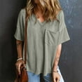thumbnail image 7 of Oversized Rib-knit T Shirts Womens Pocket Drop Shoulder Short Sleeve V Neck Knitted Summer Tops Loose Tshirts (XX-Large, Gray), 7 of 7