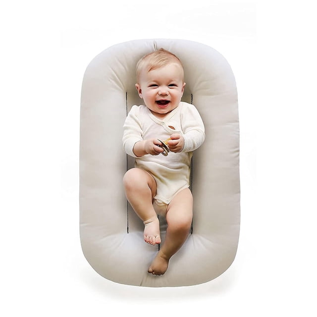 BRILLAR Tumbona y asiento de suelo para bebé de algodón orgánico - Nu Bio Essentials - Albaricoque