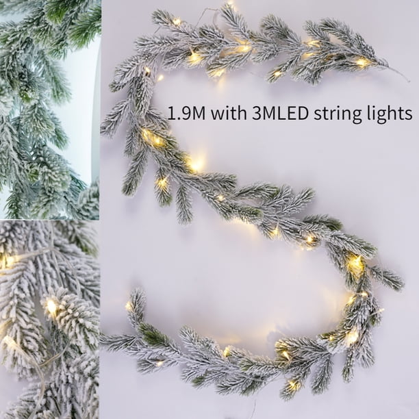 Guirnalda de pino de Navidad con luces, 190CM, cedro Artificial para Navidad, vacaciones, camino de mesa de invierno, escalera, decoración de chimenea