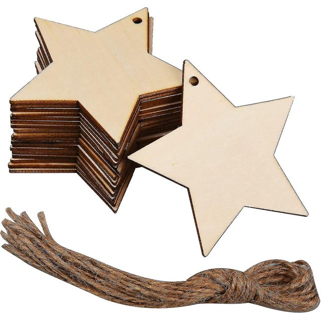 Adorno de madera rústica con forma de estrella, decoración colgante, adornos de madera en forma de estrella de madera Natural, compatibles con decoración de banderines para fiestas