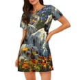 thumbnail image 4 of Salouo Sunflower Field Spotted Dog Print Short Sleeve Sleepshirt for Womens Comfy Nightgown Scoopneck Cute Nightdress Ruffle -X-Large, 4 of 7