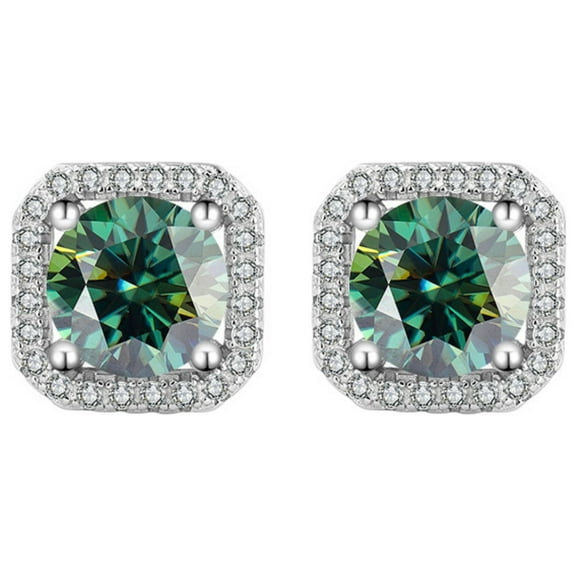 2cttw Moissanite Stud Earrings for Women Men D Color VVS1 clarity Round Cut Red/Green/Pink Diamond Earrings Sterling Silver Moissanite Earrings with Certificate