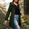 thumbnail image 4 of Women's Waterproof Raincoat Long Hooded Jacket Full Zip Drawstring Cinched Waist Trench Coat Windproof for Hiking Outdoor Travel, Army Green, L, 4 of 6