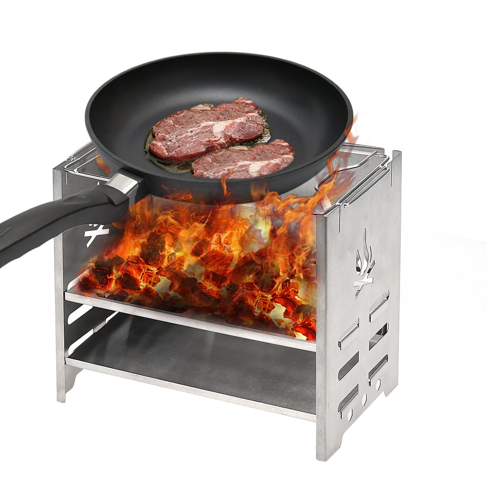 Lixada Potable Folding Stainless Steel BBQ Grills Camping Stoves Camp Cookware Outdoor Wood