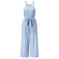thumbnail image 4 of CHOK Combinaisons pour Femmes Mode Été Décontracté Rayé Imprimé Sans Manches Col Rond Lacets Pantalon Droit Combinaison en Liquidation Pantalon Bleu G, 4 of 7