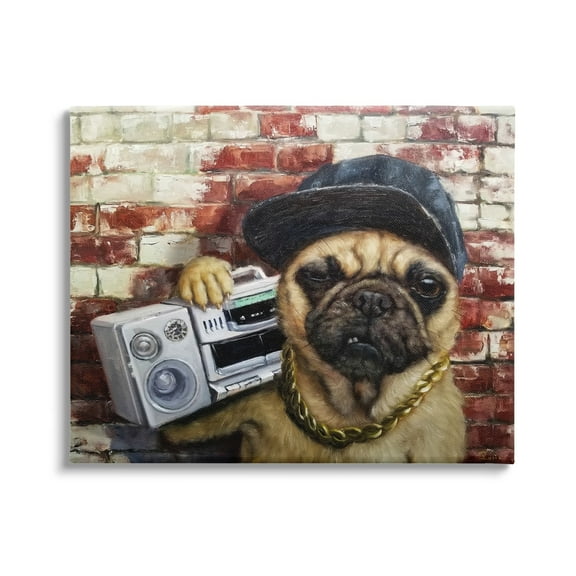 Stupell Industries Urban Pug Dog Boombox Music Chain Necklace Canvas Wall Art, 20 x 16, Design by Lucia Heffernan