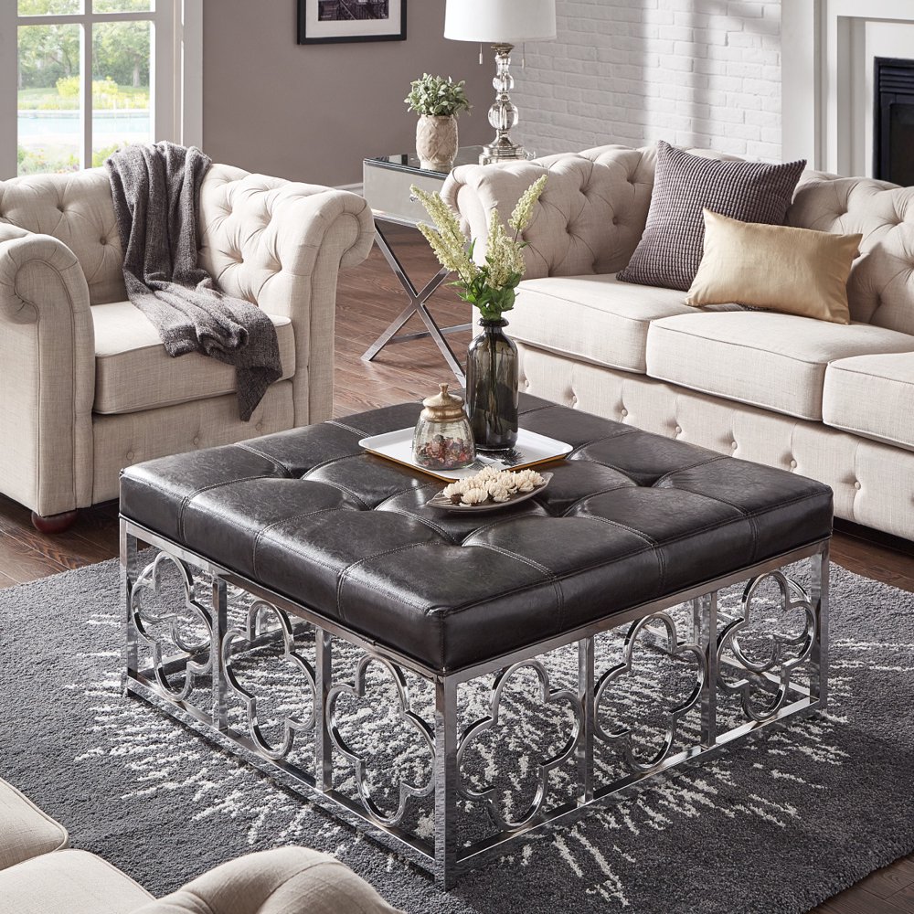 Weston Home Libby Dimple Tufted Cushion Chrome Quatrefoil Base Square