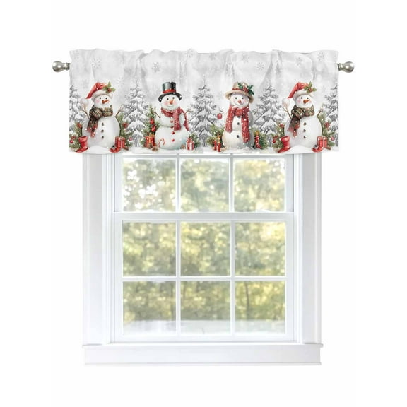 Christmas Valances for Windows Winter Snow Scene Snowflakes Snowman Mistletoe Rod Pocket Curtains Valance Short Window Treatment Drapes for Living Room, Bedroom Bathroom 42" W x 18" L