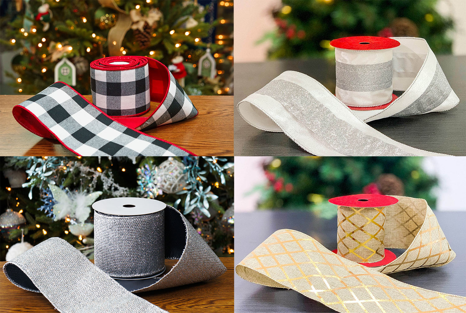 Premium 15 Feet by 4 Inch Wide Burlap Plaid Gold Ribbon