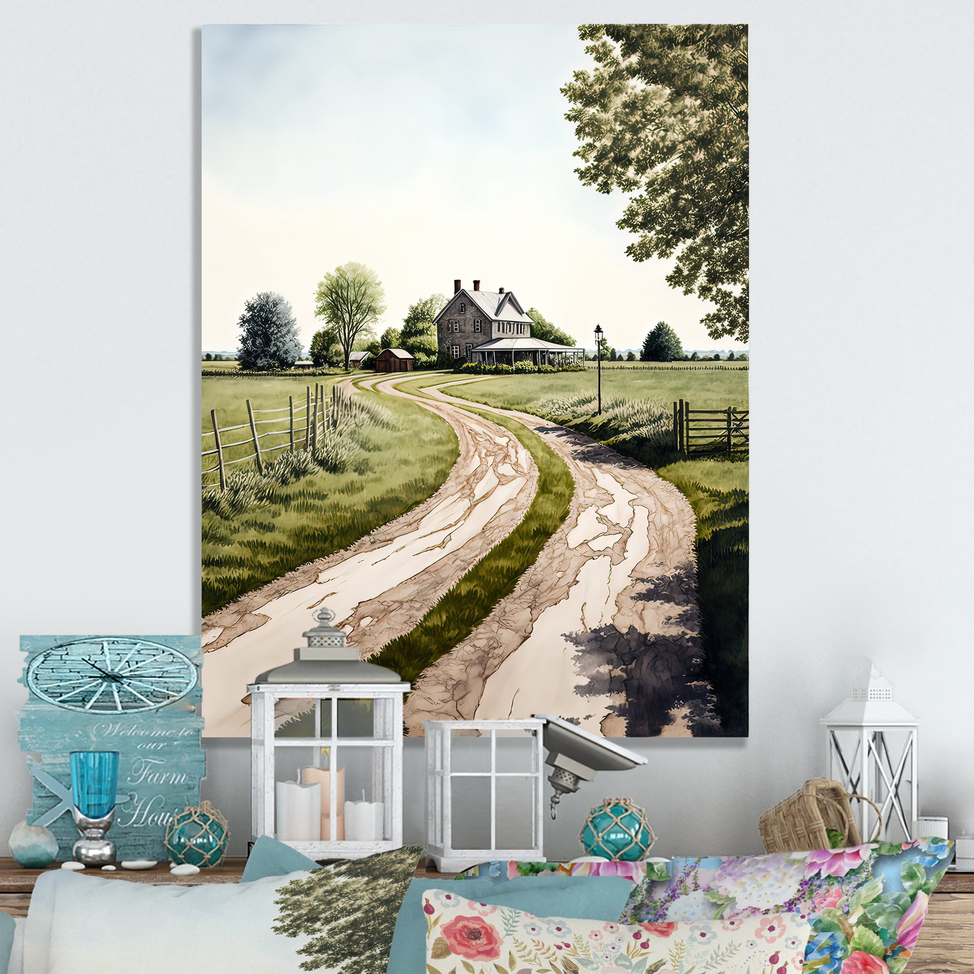 Designart Winding Path Leading Up To A Homestead II Canvas Wall Art