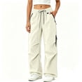 thumbnail image 4 of YFNNUP Women Cargo Pants Quick-Dry Parachute Hiking Pants Lightweight Baggy Pants Casual Outdoor Travel Trouser with Zipper Pockets Khaki L, 4 of 6
