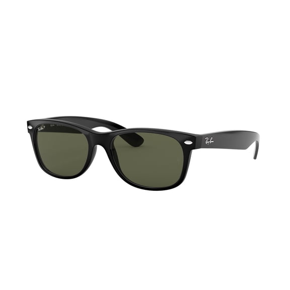 RAY-BAN RB2132 NEW WAYFARER CLASSIC Square Shape Sunglasses Polished Black Frame | Polarized Green Lens 52mm