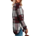 thumbnail image 4 of Women's Flannel Plaid Tops Long Sleeve Crew Neck Shirt Curved Hem Fashion Casual Fall Winter Tunic Tee Shirts (XL, Wine), 4 of 5