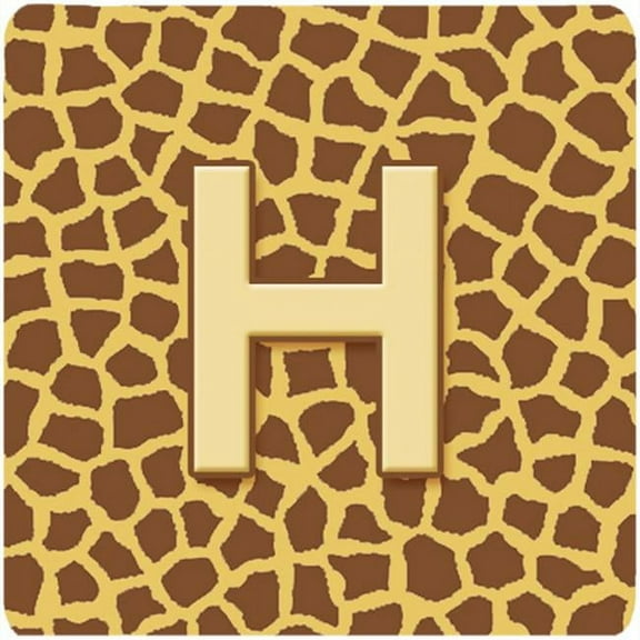 Monogram - Giraffe Foam Coasters, Initial Letter H - Set 4, 3.5 x 3.5 In.