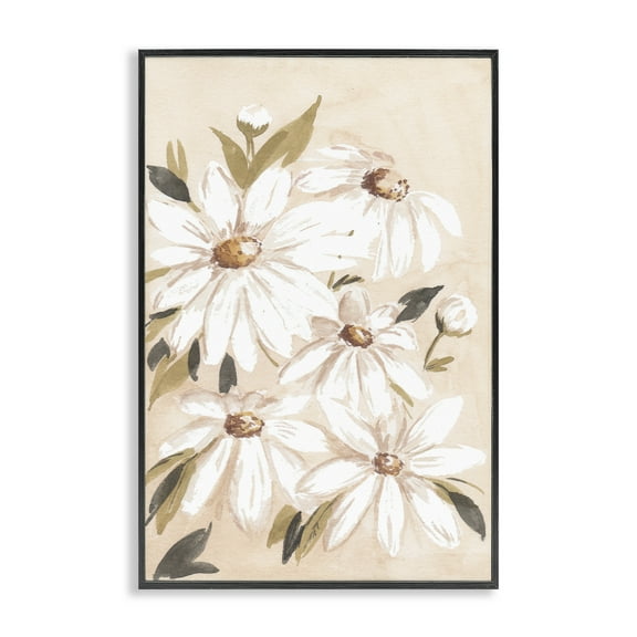 Stupell Industries Soft Muted Daisies Botanical & Floral Painting Black Framed Art Print Wall Art, 12 x 18