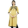 thumbnail image 4 of Bimba Women's Linen Kurta Embroidered Kurti Mandarin Collar Chic Straight Long Tunic, 4 of 9