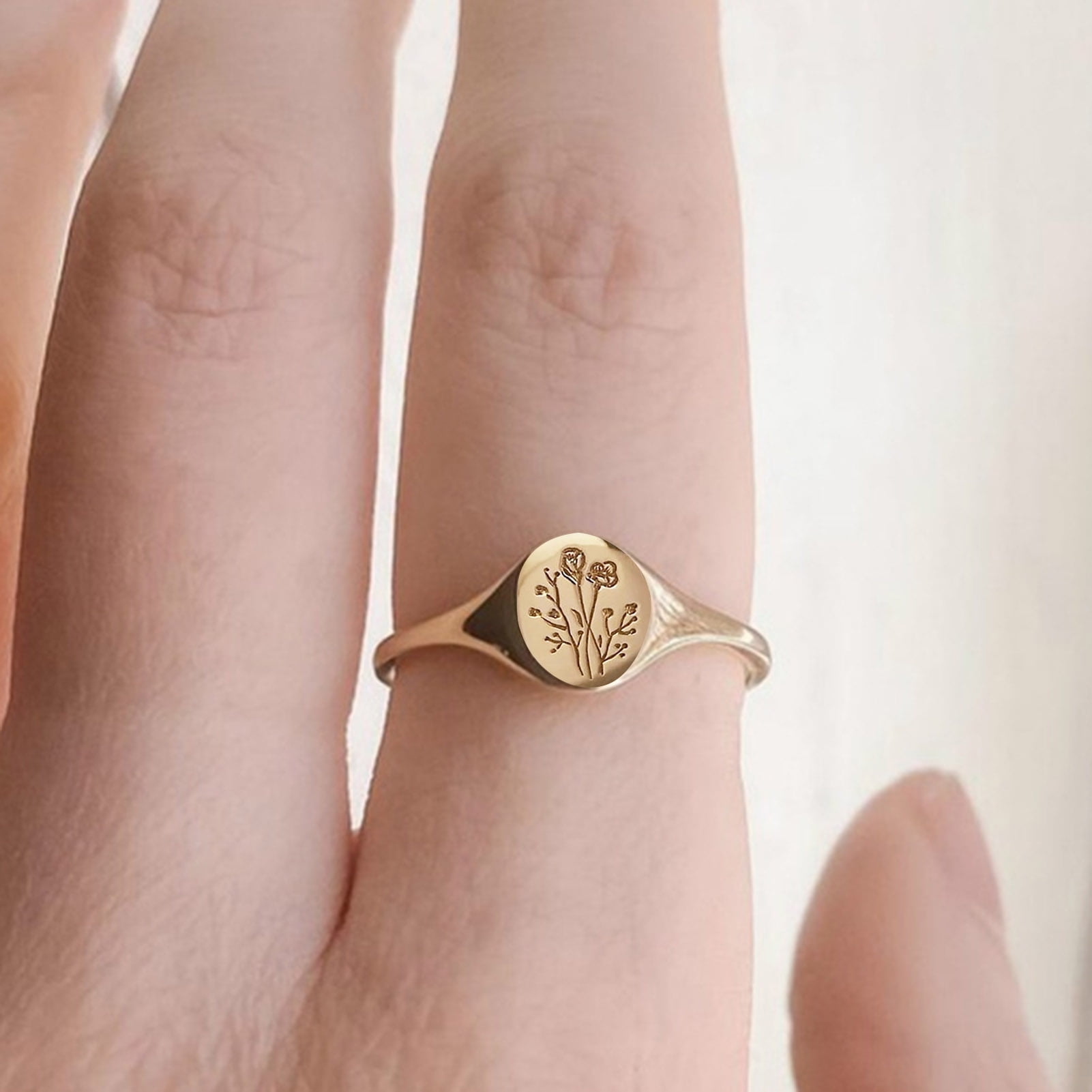 RuiJY Simple Women Rose Flower Engraved 