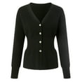 thumbnail image 4 of felwors Women's V-Neck Button Down Cardigan - Waist Cinched Peplum Hem Knit Sweater Black, S, 4 of 8