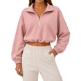 thumbnail image 2 of Womens Cropped Sweatshirt, Quarter Zip Pullover with Stand Collar, Drawstring Hem, Oversized Long Sleeve Tops for Fall Winter L, 2 of 7