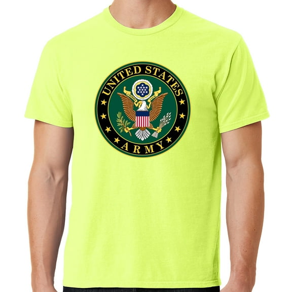Mens US Army Insignia Cotton Tee Shirt, Medium Neon Yellow