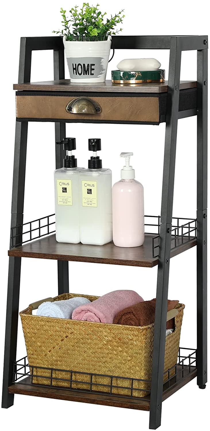 3-Tier Bathroom Ladder Shelf, Bathroom Floor Storage Shelf with Drawer,  Freestanding Tower Shelf, Open Shelving Unit for Bathroom Living Room  Balcony – Built to Order, Made in USA, Custom Furniture – Free Delivery