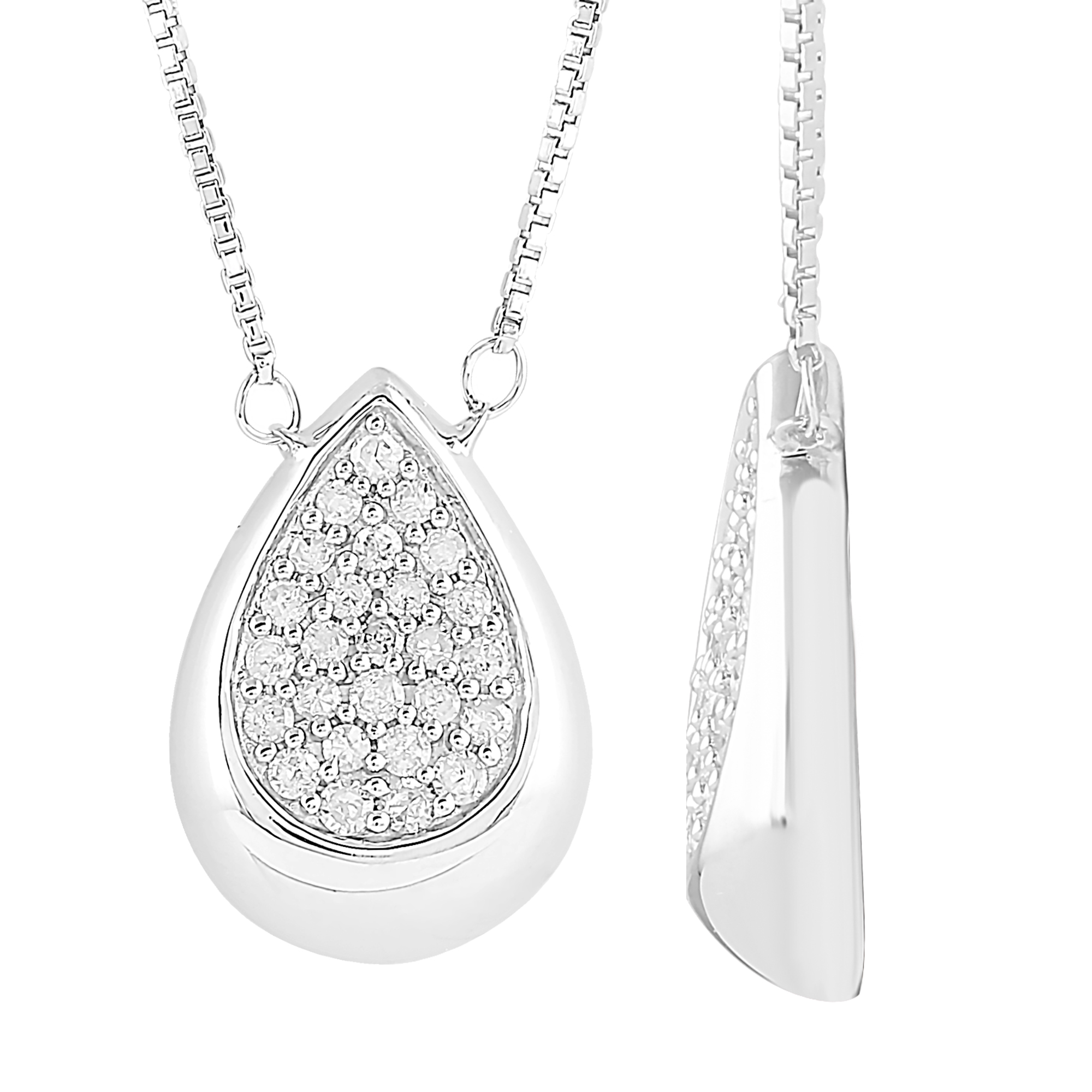 1/6 cttw Diamond Tear Drop Necklace, Sterling Silver