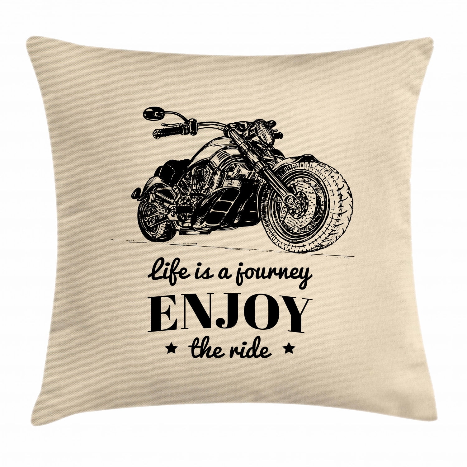 Motorcycle Throw Pillow Cushion Cover, Monochrome Custom Chopper Design ...