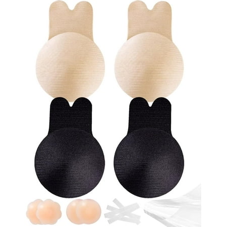 Adhesive Bra Sticky Bra 2 Pair  Push Up Sticky Boobs for Women  Invisible Silicone Bras for Backless Strapless Dress with Nipple Pasties(Black+Nude-XXL/XXXL)-L18