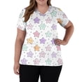 thumbnail image 3 of Cartoon Printed Scrubs For Women Vneck Medical Scrub Tops Short Sleeve Stretch Nurse Uniform Fashion Scrub Tops With Pocket Beige L, 3 of 5