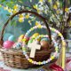thumbnail image 5 of Guirnalda de cuentas de madera para Pascua, estilo rústico, con cuentas de madera, rosario decorativo con borlas, adorno colgante de pared con cruces para bandeja de varios niveles., 5 of 6