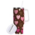 thumbnail image 2 of 30 oz Tumbler With Handle Stainless Steel Insulated Tumbler With Lid for Car Cup Holder Pink and Brown Hearts Pattern, 2 of 9