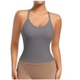 thumbnail image 2 of AGWOLF Camisole Tops for Women Crisscross Back Spaghetti Strap Tank Tops Shapewear Yoga Tank Running Gym Workout Clothes Soft Layering Gray S, 2 of 7