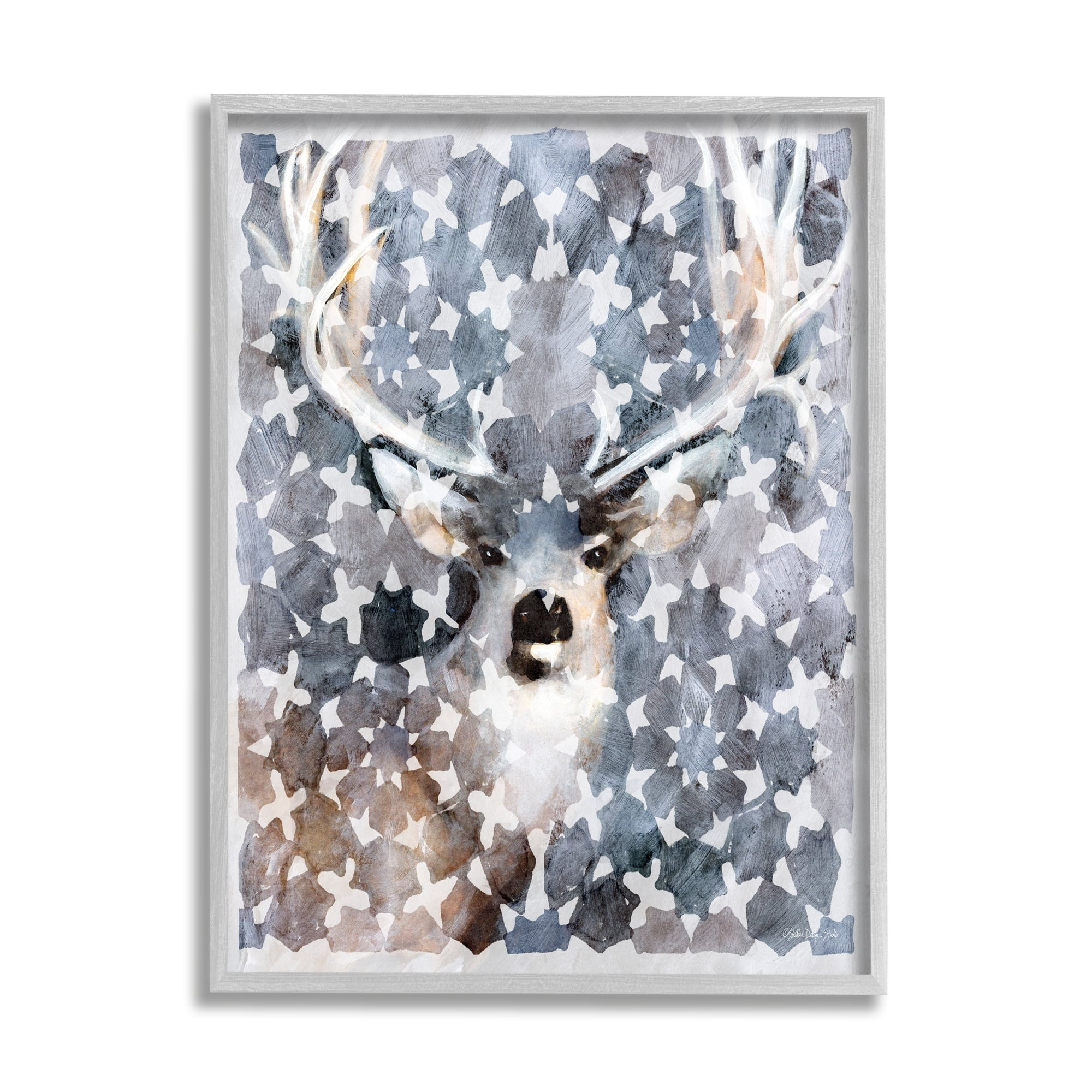 Stupell Industries Abstract Forest Stag Geometric Pattern Blue Brown, 24 x 30, Design by Stellar Design Studio
