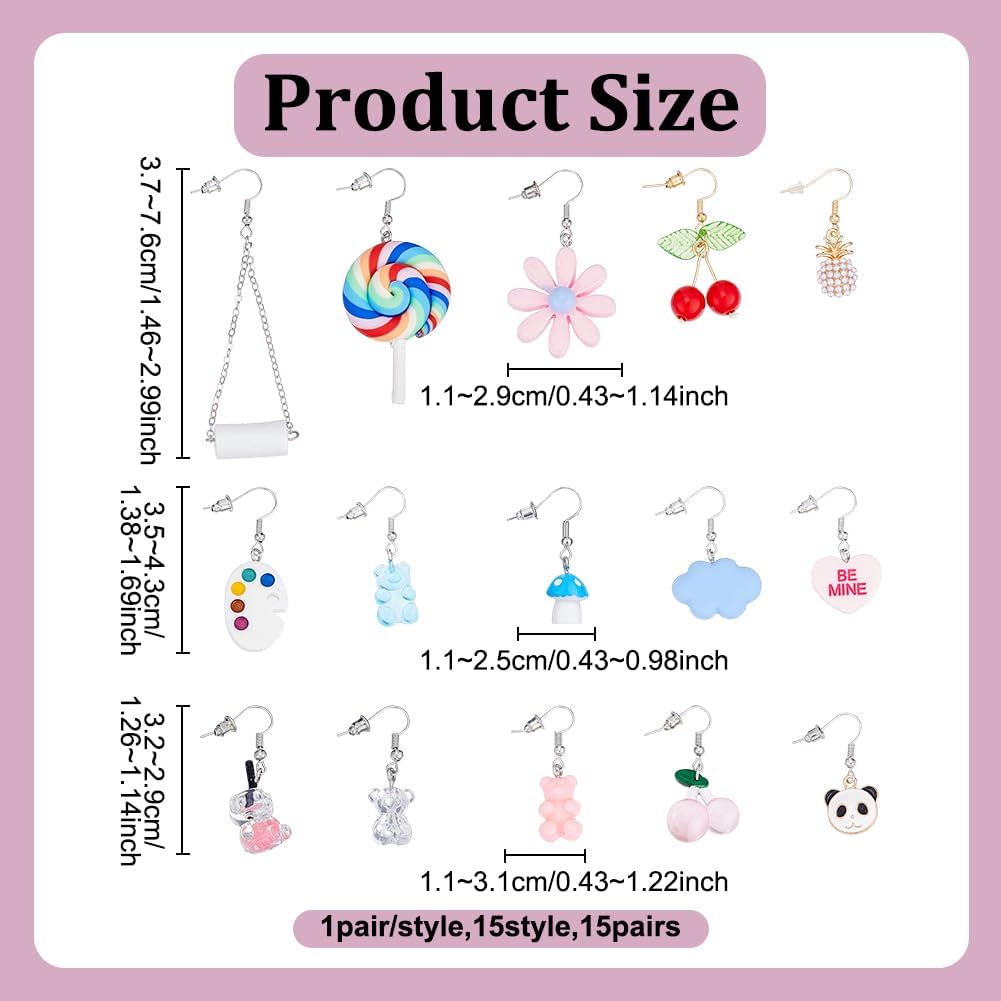Colorful Acrylic Earing Hooks Cute Summer Earrings Lollipop Flower Ear for Women Funny Drop Dangle Earring Blue Bear Cloud Ears Hooks for Women Summer Gifts Colorful