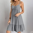 thumbnail image 2 of Ecqkame Womens Summer Casual Dresses Fashion Lightweight Sleeveless V Neck Spaghetti Straps Slip Dress Pleated Loose Tiered Flowy Dress Z5-Gray S, 2 of 9