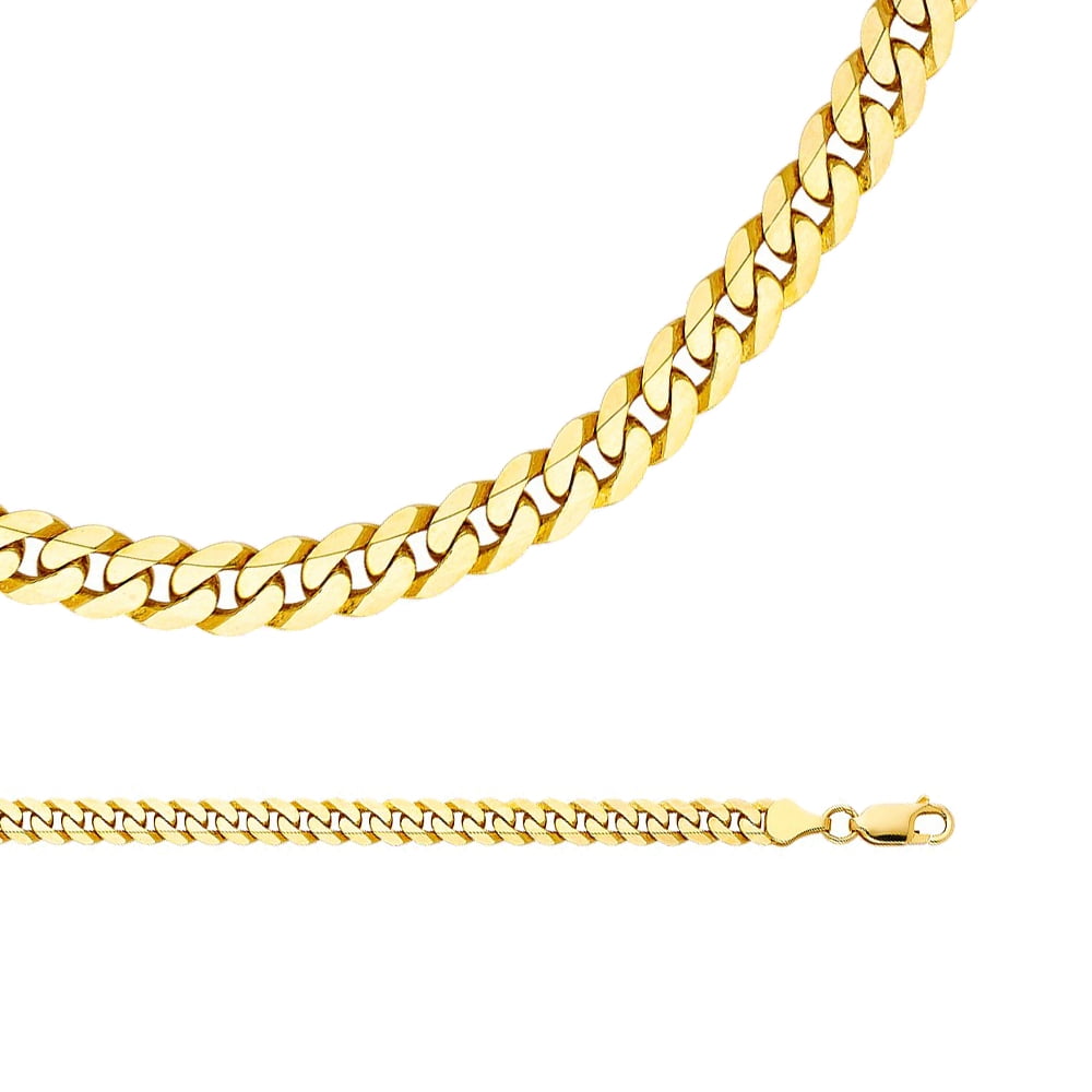 Solid 14k Yellow Gold Chain Cuban Necklace Flat Bevelled Curb Links Big Heavy Genuine, 6.3 mm 20,22,24,26 inch by
