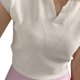 thumbnail image 3 of Camisas de punto de manga corta para mujer, cuello vuelto, Color puro, blusa adelgazante para mujer, Top para viajes de la vida diaria, 3 of 8